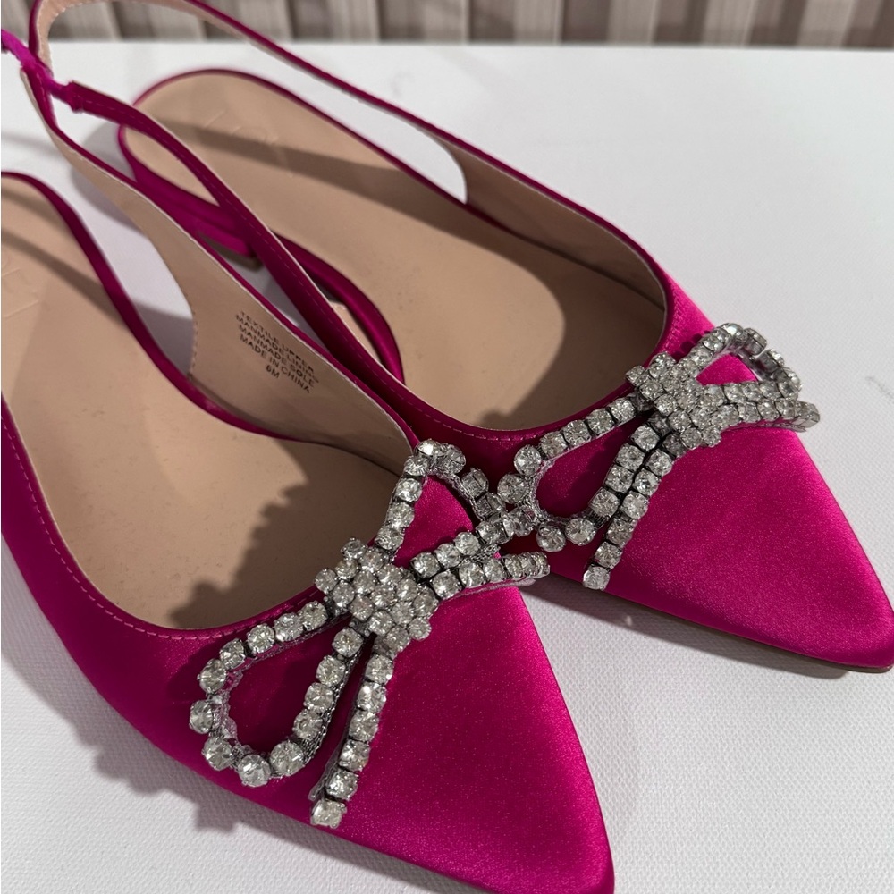 LOFT Elegant Pink Satin Slingback Heels with Rhinestone Bow